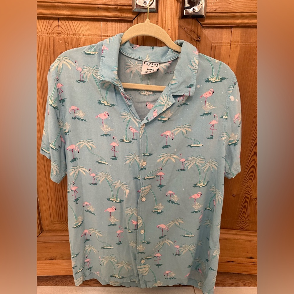 Empyre Light Blue Flamingo Print Shirt